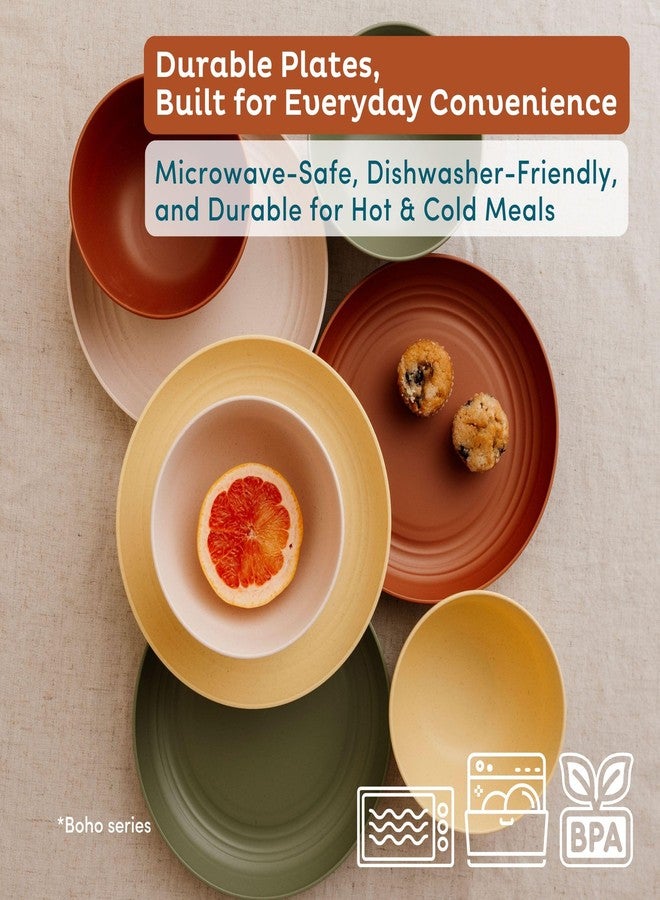 Nook Theory Reusable Wheat Straw Plates 8 Pcs - Non Toxic Plate, Microwavable, Dishwasher Safe and Unbreakable Dinnerware (Moss 9") - Image 3