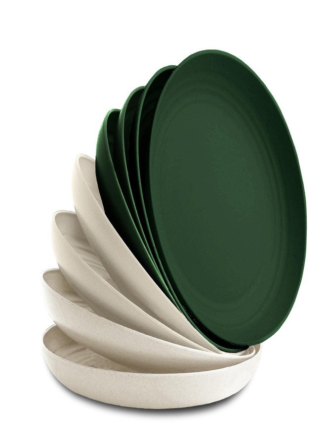 Nook Theory Reusable Wheat Straw Plates 8 Pcs - Non Toxic Plate, Microwavable, Dishwasher Safe and Unbreakable Dinnerware (Moss 9") - Image 1