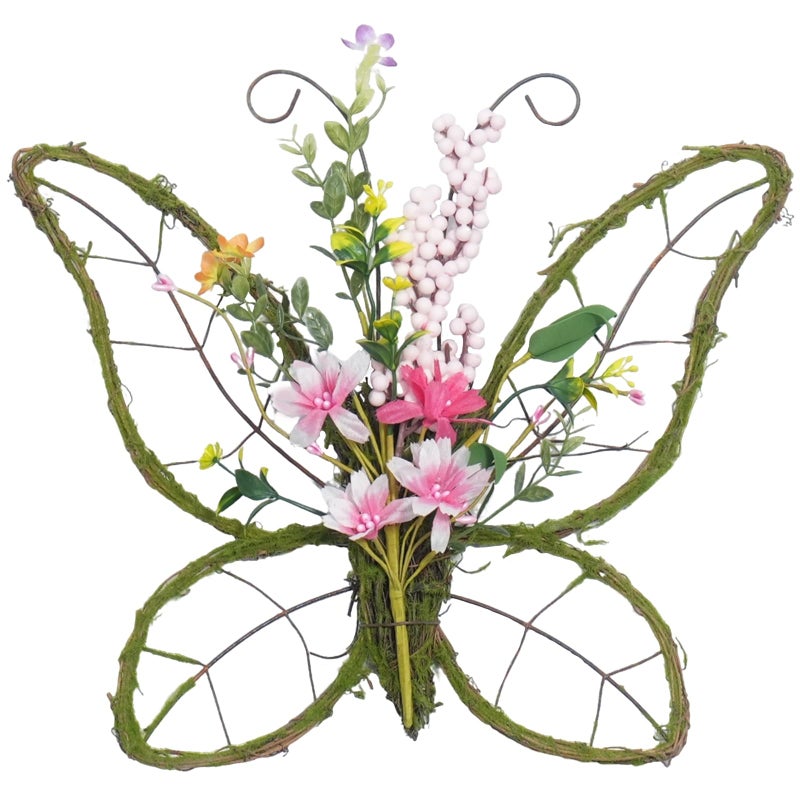 idyllic Butterfly Shaped Wreath with Pastel Berries and Floral Spring Artificial Wreaths for Front Door DecorPink - Image 2