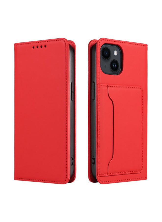 Generic For Iphone 15 Leather Case S23 Flip Cover Protective Case A15 Digital Computer/mobile Phone Protective Cover-Color:Red-Applicable Model:For Iphone X/XS  - Image 1