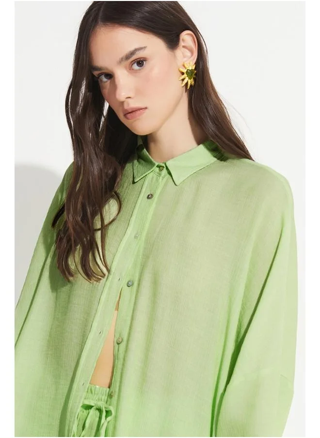 JUNE June Exclusive Linen Blend Shirt Light Green
