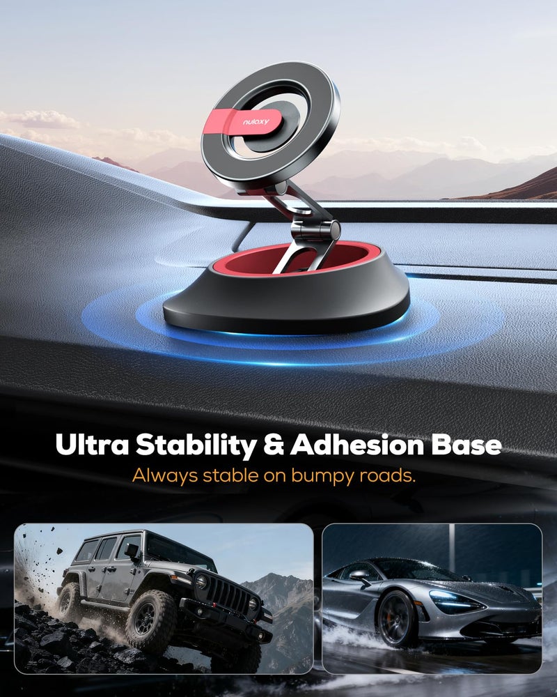 Nulaxy 2026 Upgraded Magsafe Car Mount for Dashboard, [Ultra-Stable & Strong] Car Phone Holder, [Foldable Three-axis] Magnetic Phone Holders for Your Car Compatible with iPhone 17 Pro Max, Red - Image 2