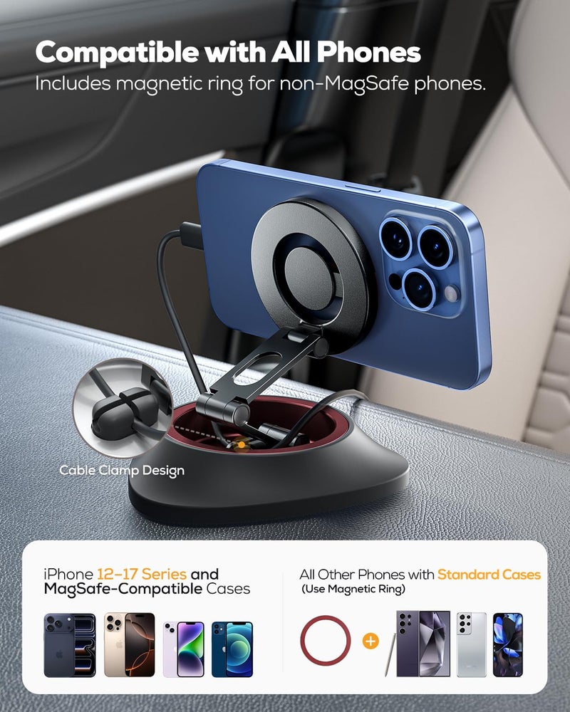 Nulaxy 2026 Upgraded Magsafe Car Mount for Dashboard, [Ultra-Stable & Strong] Car Phone Holder, [Foldable Three-axis] Magnetic Phone Holders for Your Car Compatible with iPhone 17 Pro Max, Red - Image 5