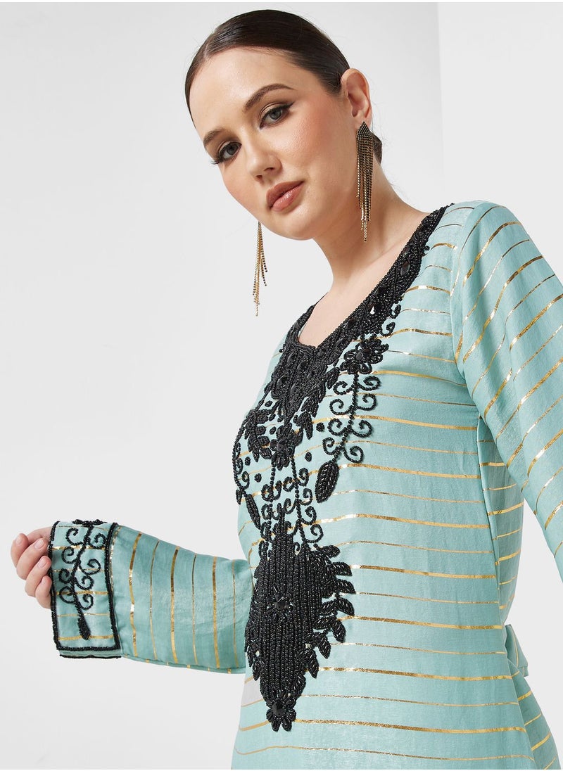 ARABIAN CLOSET - Embellished V- Neck Jalabiya - Image 1
