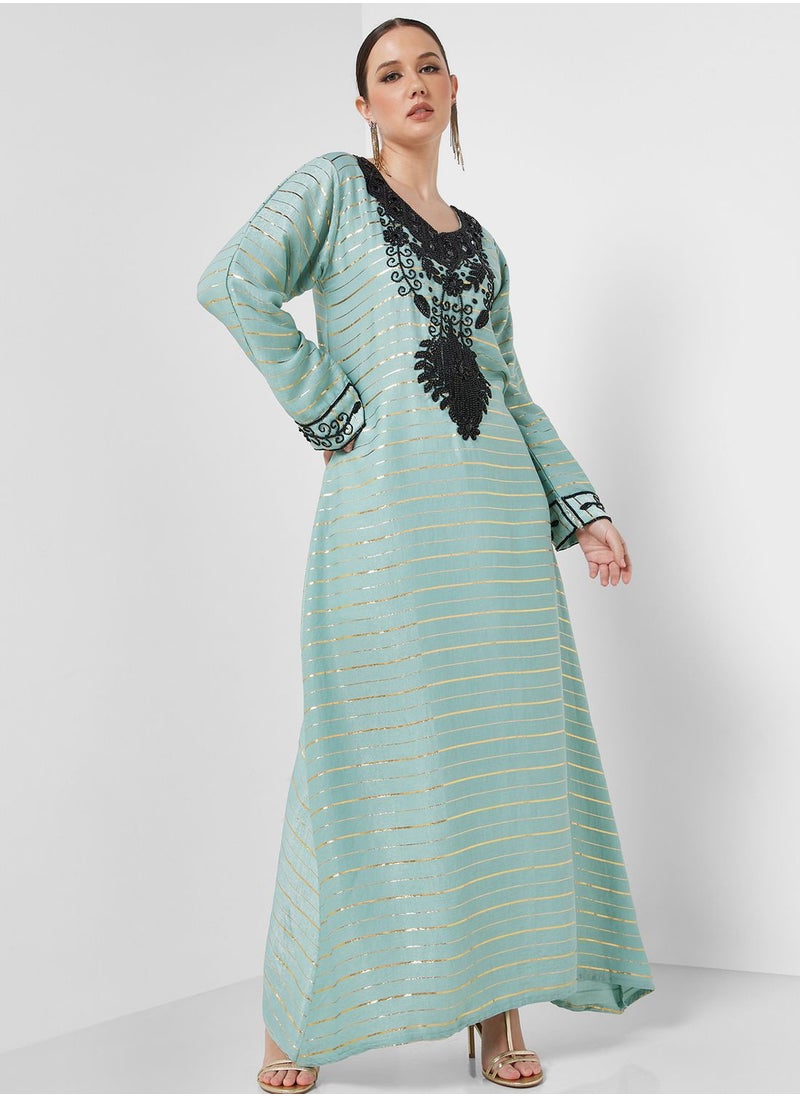 ARABIAN CLOSET - Embellished V- Neck Jalabiya - Image 1
