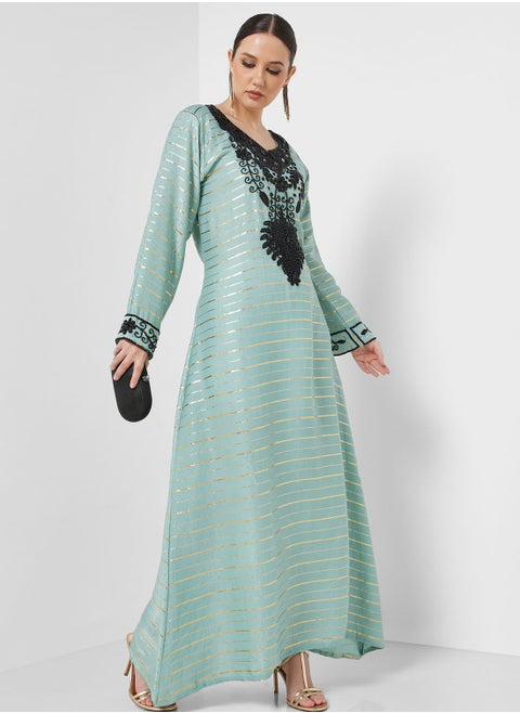 Embellished V- Neck Jalabiya