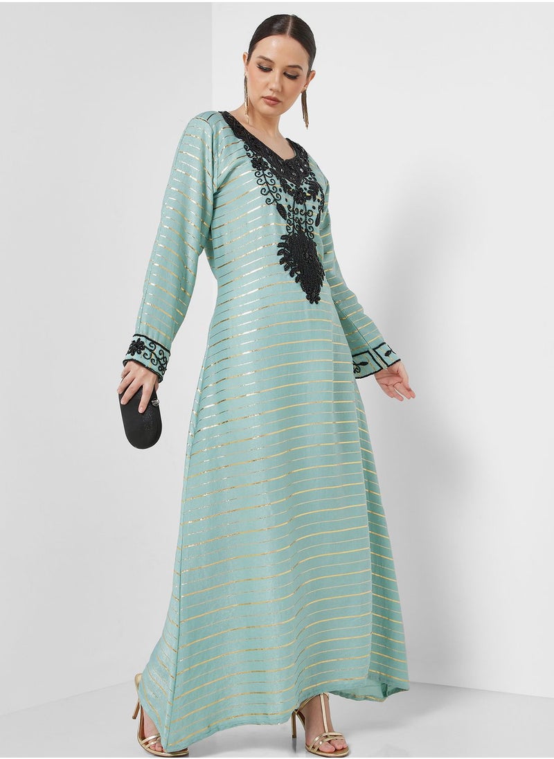 ARABIAN CLOSET - Embellished V- Neck Jalabiya - Image 1