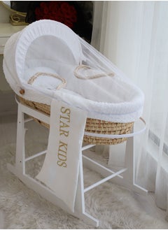 StarKids Baby Moses Basket Cradle With Rocking Stand, White  - Image 2