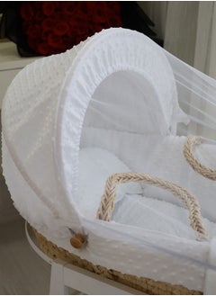 StarKids Baby Moses Basket Cradle With Rocking Stand, White  - Image 4