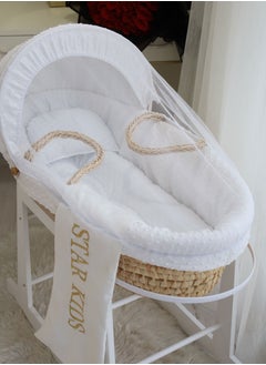 StarKids Baby Moses Basket Cradle With Rocking Stand, White  - Image 5