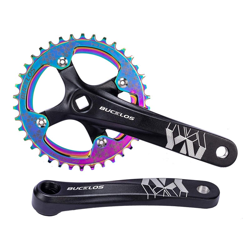 BUCKLOS MTB Mountain Bike Single Speed Square Taper Crankset -170mm Cranksets Bicycle Crank Set with 104BCD 32/34/36/38/40/42T Round/Oval Chainring Fit for Ebike/Commuter Bike - Image 1