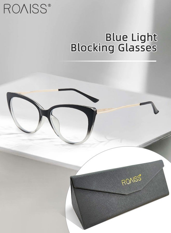 رويس نظارة نسائية لحجب الضوء الأزرق، نظارة عين القط للكمبيوتر وللقراءة والألعاب والتلفزيون والهواتف بفلتر الضوء الأزرق، نظارات الموضة المضادة لإجهاد العين والصداع أسود متدرج - Image 1