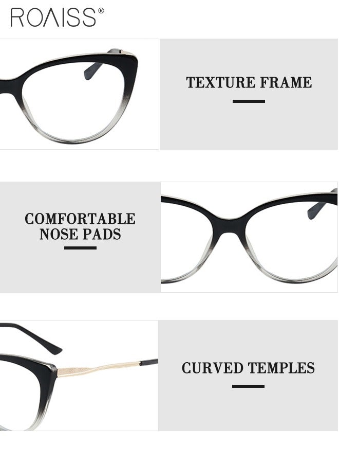 رويس نظارة نسائية لحجب الضوء الأزرق، نظارة عين القط للكمبيوتر وللقراءة والألعاب والتلفزيون والهواتف بفلتر الضوء الأزرق، نظارات الموضة المضادة لإجهاد العين والصداع أسود متدرج - Image 4