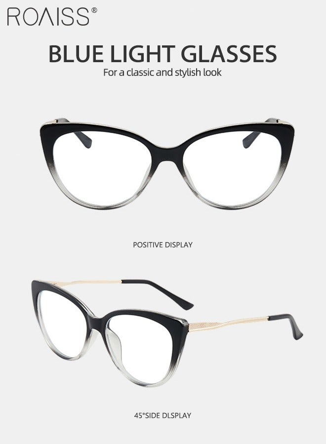 رويس نظارة نسائية لحجب الضوء الأزرق، نظارة عين القط للكمبيوتر وللقراءة والألعاب والتلفزيون والهواتف بفلتر الضوء الأزرق، نظارات الموضة المضادة لإجهاد العين والصداع أسود متدرج - Image 5
