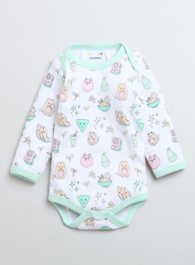 BUMZEE Mint & White Girls Full Sleeves Cotton Bodysuit & Pyjama Set Age - 6-9 Months (Peb9839D-mnt.wht) - Image 2