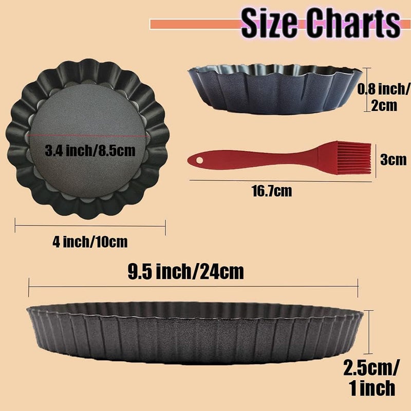 DATANYA 7Packs Tart Pan 9 Inch Removable Bottom with 4 Inch Mini Tart Pans Non-Stick Loose Bottom Quiche Pan Heavy Duty Carbon Steel Pie Tart Pans for Mousse Cakes, Dessert Baking - Image 2