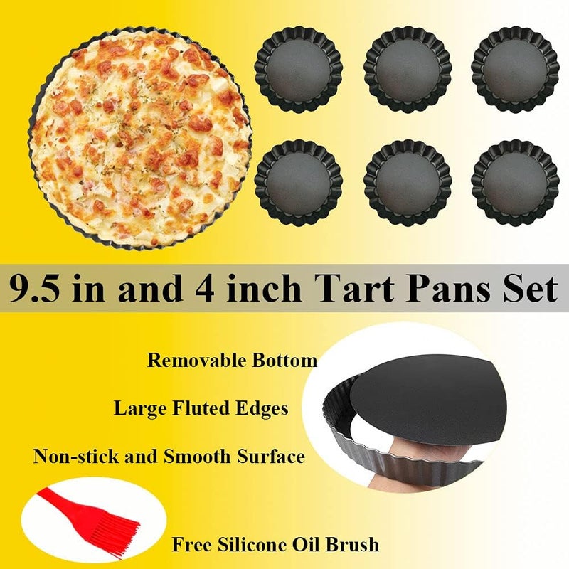 DATANYA 7Packs Tart Pan 9 Inch Removable Bottom with 4 Inch Mini Tart Pans Non-Stick Loose Bottom Quiche Pan Heavy Duty Carbon Steel Pie Tart Pans for Mousse Cakes, Dessert Baking - Image 5
