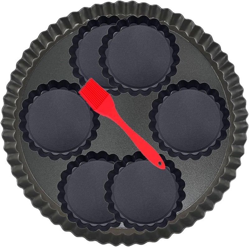 DATANYA 7Packs Tart Pan 9 Inch Removable Bottom with 4 Inch Mini Tart Pans Non-Stick Loose Bottom Quiche Pan Heavy Duty Carbon Steel Pie Tart Pans for Mousse Cakes, Dessert Baking - Image 1