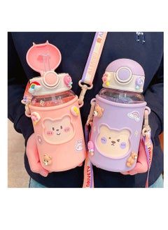 Kawaii Water Bottle for Girls Cute Water Bottles with Straw, Portable Leakproof Kawaii Bear Water Bottle with Adjustable Strap and Sleeve - for School Outdoor Sports Travel, BPA-Free, 24oz (Purple) - pzsku/ZEBAF4AA654229B0D6D1FZ/45/_/1696995613/2aafc54c-e850-4eb7-b396-18497f144e01