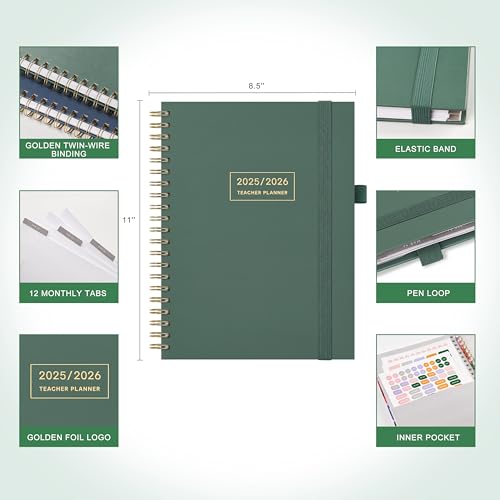 &And Per Se And Per Se Teacher Planner 2025-2026 Academic Year -Teacher Lesson Planner from July 2025 to June 2026, 8.5" x 11", Weekly & Monthly Planning for Teachers with Monthly Tabs, Stickers (Forest Green) - Image 2