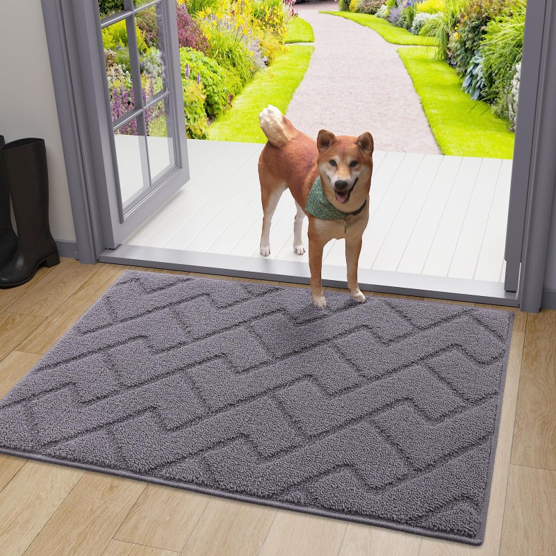 OLANLY Indoor Door Mat  36x24  Dirt Resistant and Absorbent  Sturdy Non-Slip Rubber Backing  Easy to Clean  Washable Entry Mat  Ideal Low-Profile Floor Mat for Front Back Door and Entryway  Grey - Image 1