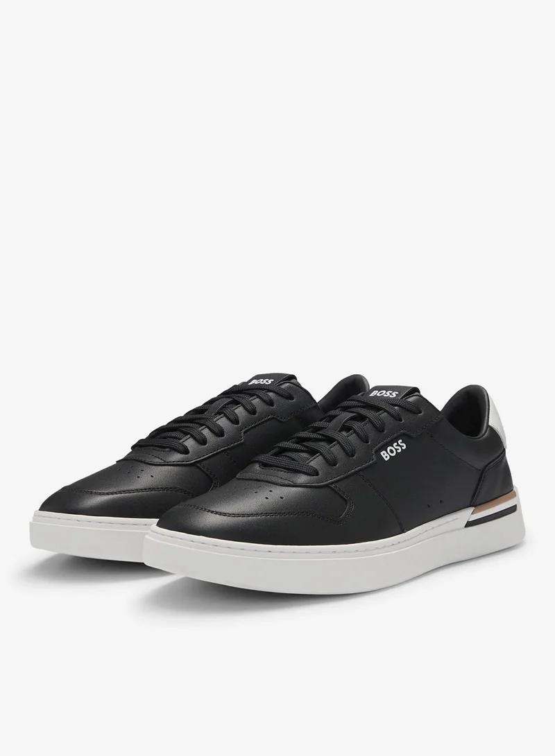 BOSS Leather trainers with signature-stripe details