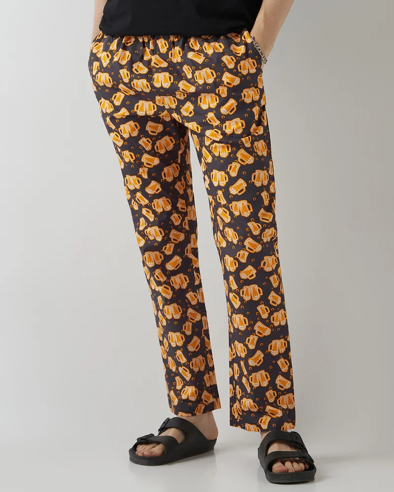 bewakoof Men's Grey All Over Printed Pyjamas