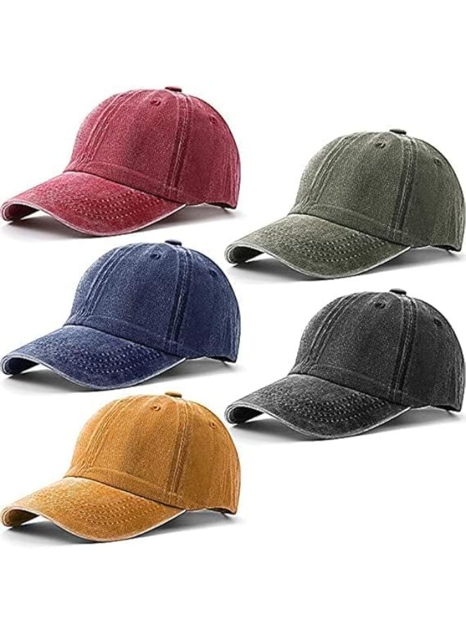 5 Pcs Unisex Baseball Cap, Cotton Vintage Washed Distressed Baseball Cap, Low Profile Unstructured Baseball Hat, Adjustable Dad Golf Hat for Men Women - Image 1
