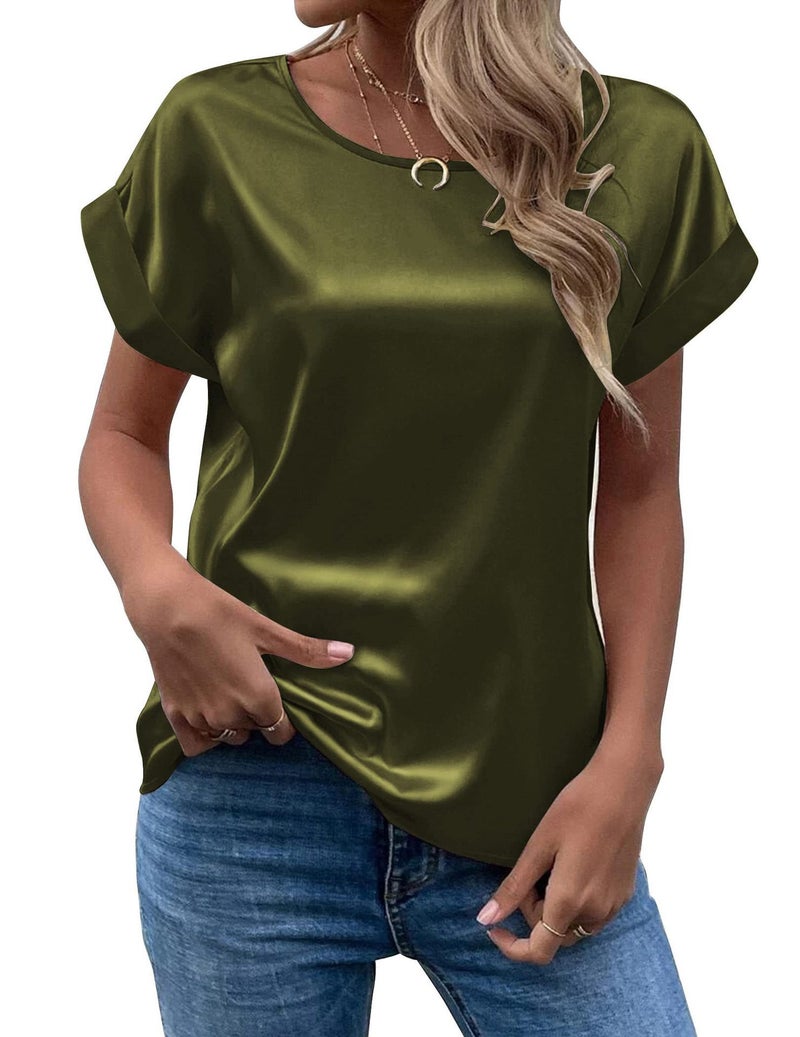 Fashion 2025 Summer Source Ol Temperament Sade Pullover Round Neck Straight Tube Women'S T-Shirt Primary Source - Image 1