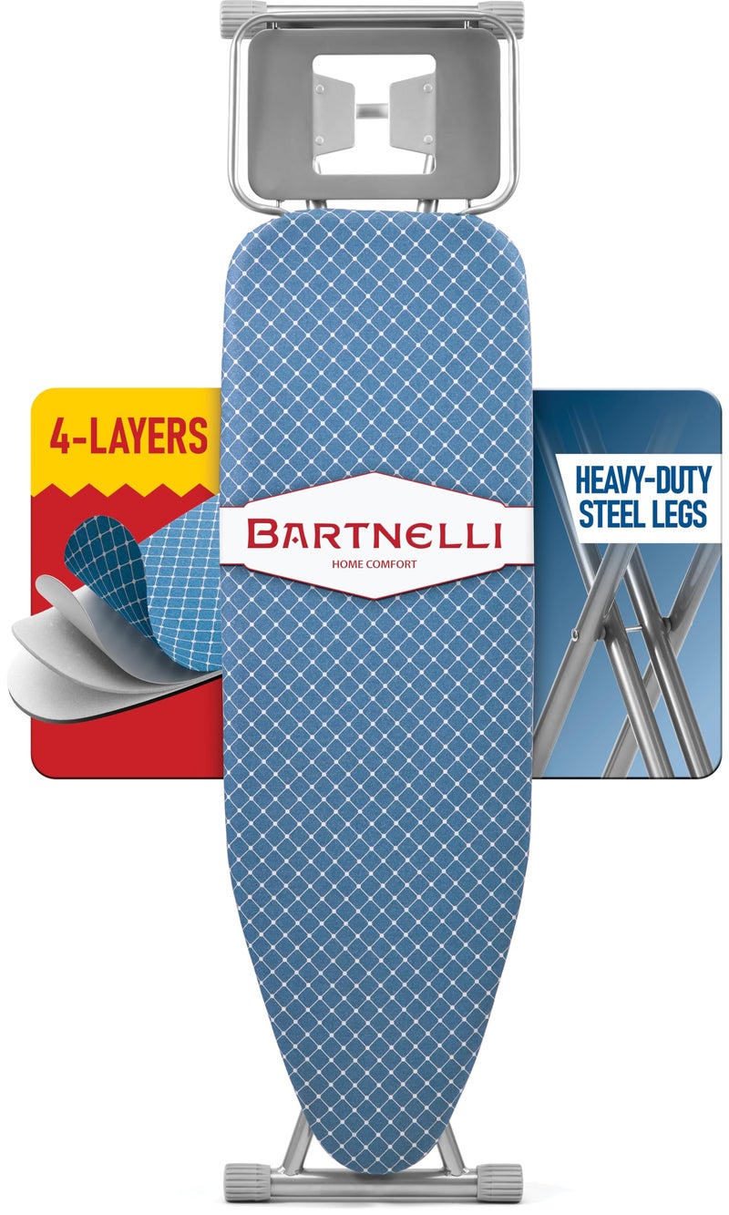 Bartnelli Premium Full-Size Ironing Board 45x15 Inch Large Surface, Integrated Upgraded Iron Rest with Hanger Rack, Height Adjustable, Heavy-Duty Metal Frame, 4 Non-Skid Feet, 4-Layer Cover & Pad - Image 1