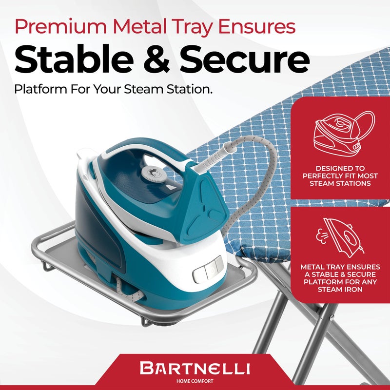 Bartnelli Premium Full-Size Ironing Board 45x15 Inch Large Surface, Integrated Upgraded Iron Rest with Hanger Rack, Height Adjustable, Heavy-Duty Metal Frame, 4 Non-Skid Feet, 4-Layer Cover & Pad - Image 3
