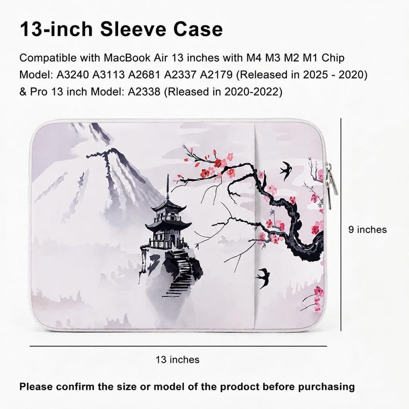 MasiBloom غلاف كمبيوتر محمول لـ MacBook Air 13.6 بوصة 2023-2021 M2 A2681 & Pro A2338 M2 A2337 رقاقة M1 & Surface Pro 9/8/X مقاس 13 بوصة مع جيبين، حقيبة جهاز لوحي وملحقات (جناح زهرة البرقوق) - Image 2