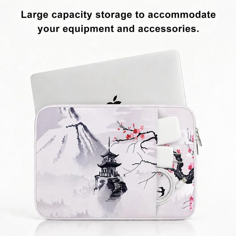 MasiBloom غلاف كمبيوتر محمول لـ MacBook Air 13.6 بوصة 2023-2021 M2 A2681 & Pro A2338 M2 A2337 رقاقة M1 & Surface Pro 9/8/X مقاس 13 بوصة مع جيبين، حقيبة جهاز لوحي وملحقات (جناح زهرة البرقوق) - Image 3