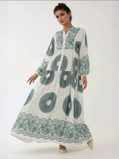 HICCUP Printed Long Sleeve Viscose Maxi Dress