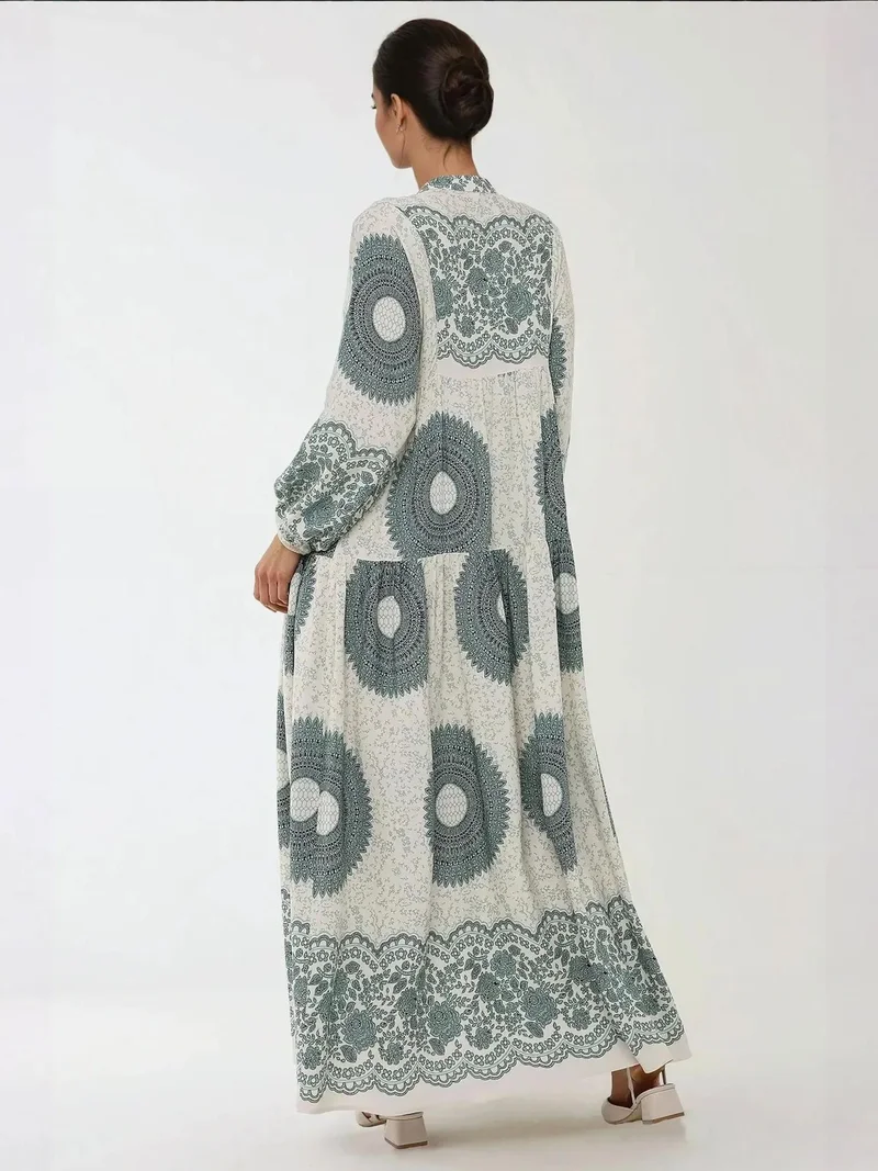 HICCUP Printed Long Sleeve Viscose Maxi Dress