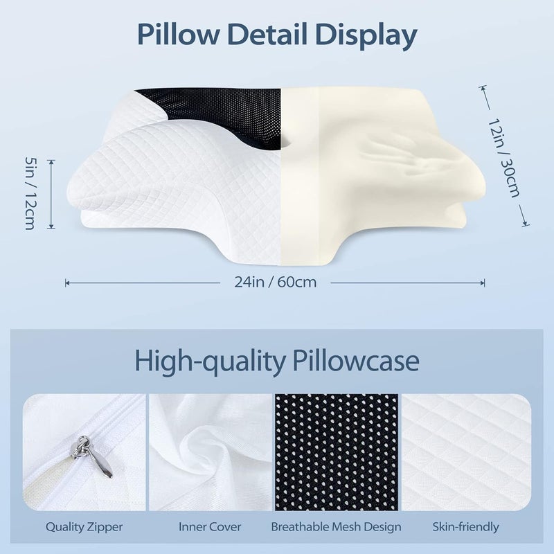 HOMCA Neck Pillow Cervical Memory Foam Pillows for Pain Relief, Orthopedic Contoured for Side, Back, and Stomach Sleepers, Ergonomic Pillow for Bed Sleeping with Breathable Pillowcase (Black) - Image 5