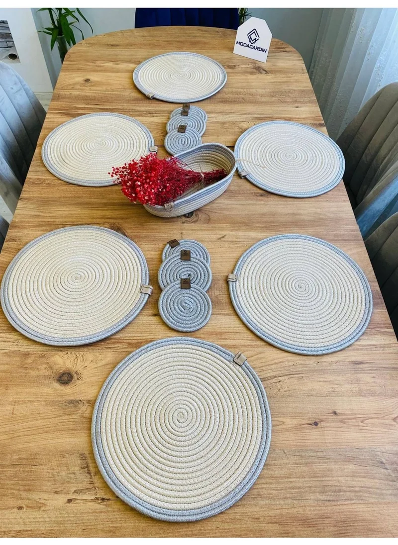 BDZ Deri BDZ Leather Wicker Jute Presentation Plate Mat American Service Coaster and Basket 13 Pieces