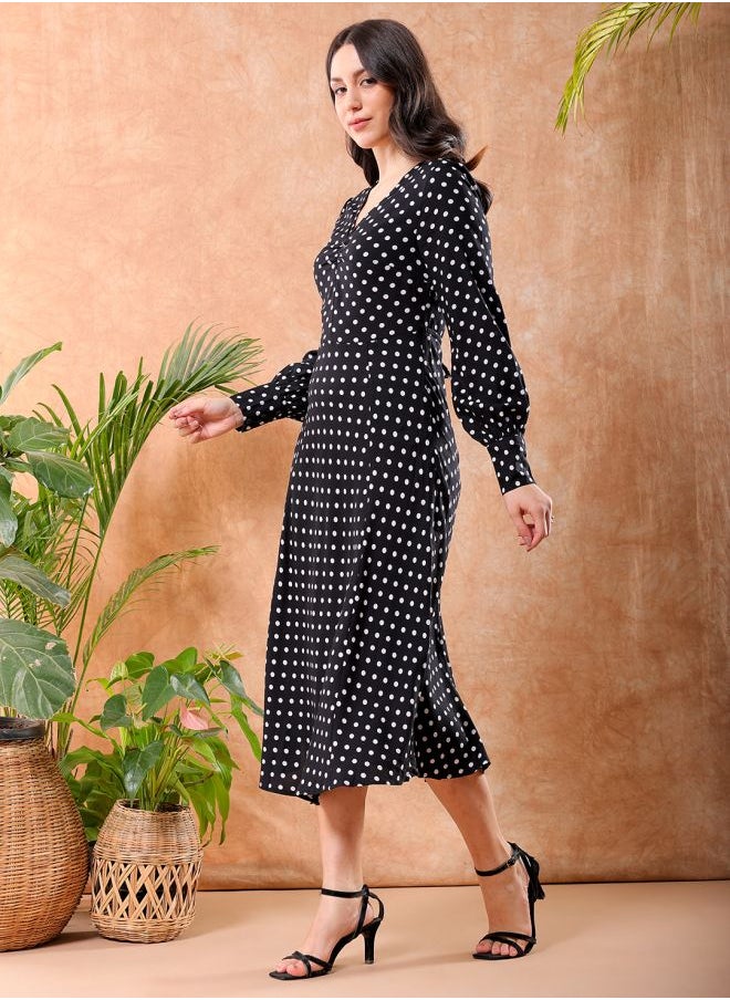 Freehand Women Fit and Flared Casual Polka Dot Sheath Dress  - Image 4