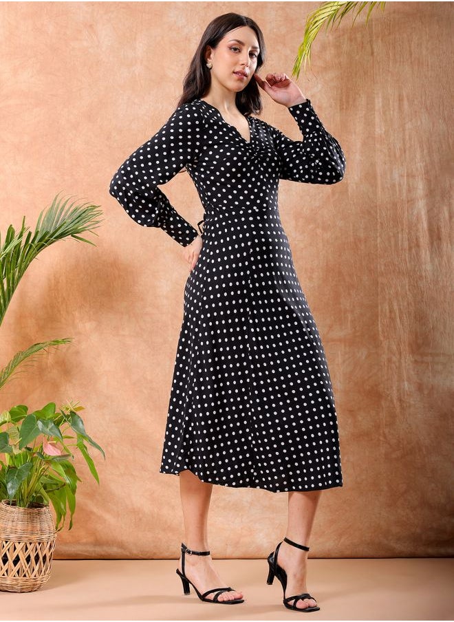 Freehand Women Fit and Flared Casual Polka Dot Sheath Dress  - Image 5