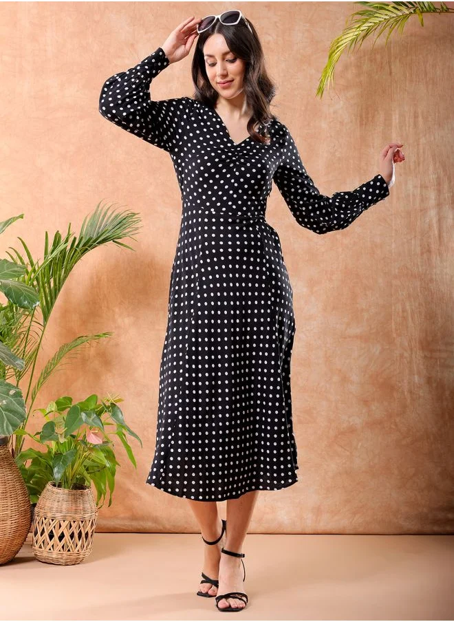 Freehand Women Fit and Flared Casual Polka Dot Sheath Dress