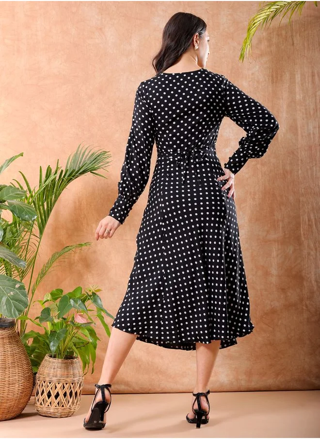 Freehand Women Fit and Flared Casual Polka Dot Sheath Dress