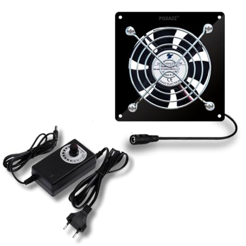 PGSA2Z 80mm AC Plug Fan (120V/110V/220V) with Adjustable Speed Controller for PC, Doorway, Receiver, Xbox, DVR, Router, Home Theater, AV Cabinets - Enhanced Cooling Solution (Black) - Image 1