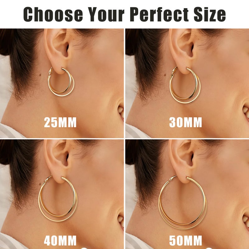 Gacimy 14K Gold Plated Criss Cross Hoop Earrings for Women, 3mm Wide Double Layer Flat Crossover Hoops, 25mm Lightweight Statement Earrings - Image 2