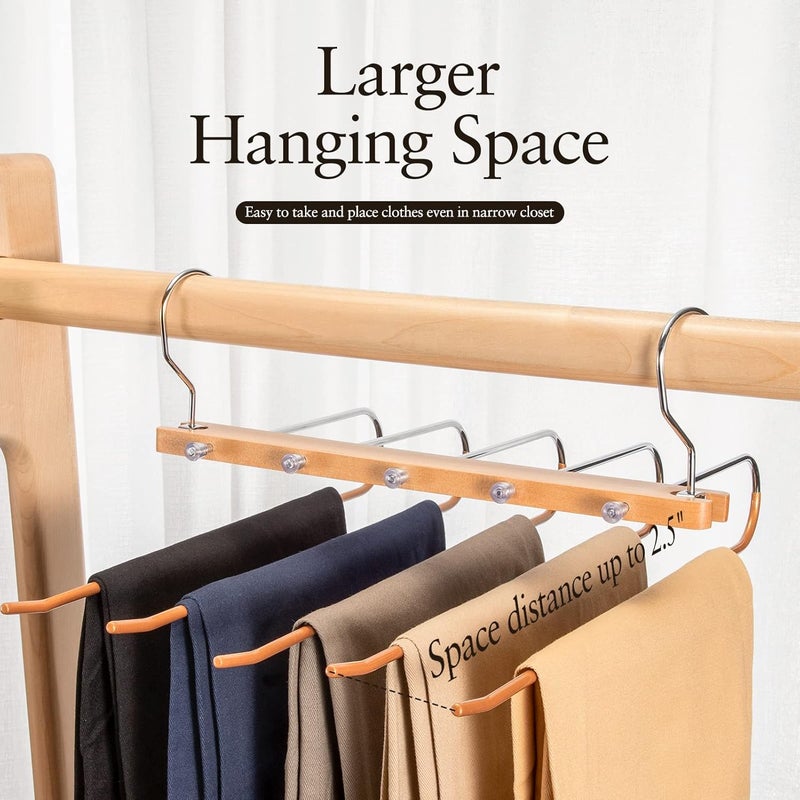 House Day Space Saving Wooden Trousers Hangers, 1 Pack, Brown - Image 5