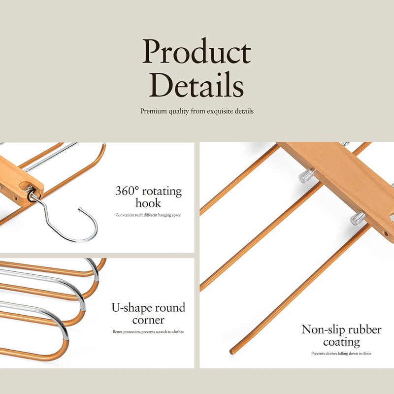 House Day Space Saving Wooden Trousers Hangers, 1 Pack, Brown - Image 3
