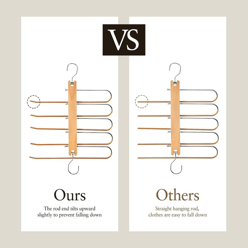 House Day Space Saving Wooden Trousers Hangers, 1 Pack, Brown - Image 4