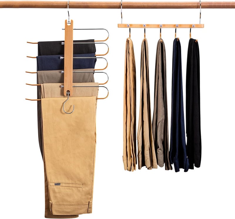House Day Space Saving Wooden Trousers Hangers, 1 Pack, Brown - Image 1