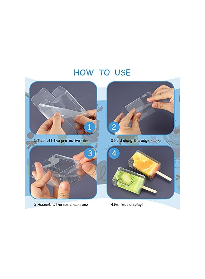 S-TOP 50 Pcs Ice Cream Cakesicle Boxes Set Include 25 Clear Pet Cake Plastic Candy Gift Bags And Wooden Sticks Treat For Diy Baking Wedding Baby Shower Birthday Party - Image 3
