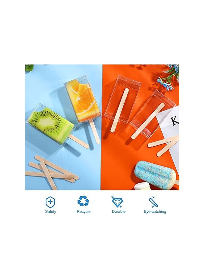 S-TOP 50 Pcs Ice Cream Cakesicle Boxes Set Include 25 Clear Pet Cake Plastic Candy Gift Bags And Wooden Sticks Treat For Diy Baking Wedding Baby Shower Birthday Party - Image 2