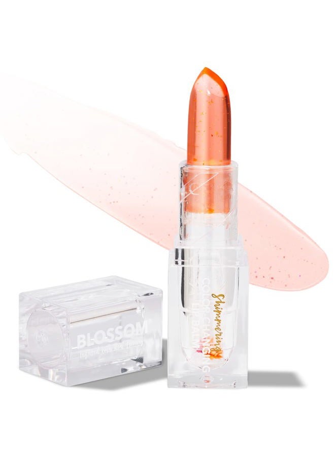 Blossom Moisturizing Color Changing Shimmering Lip Balm Sparkle Lip Stain Tint, Infused with Real Flowers, 3g, Sunset - Image 1